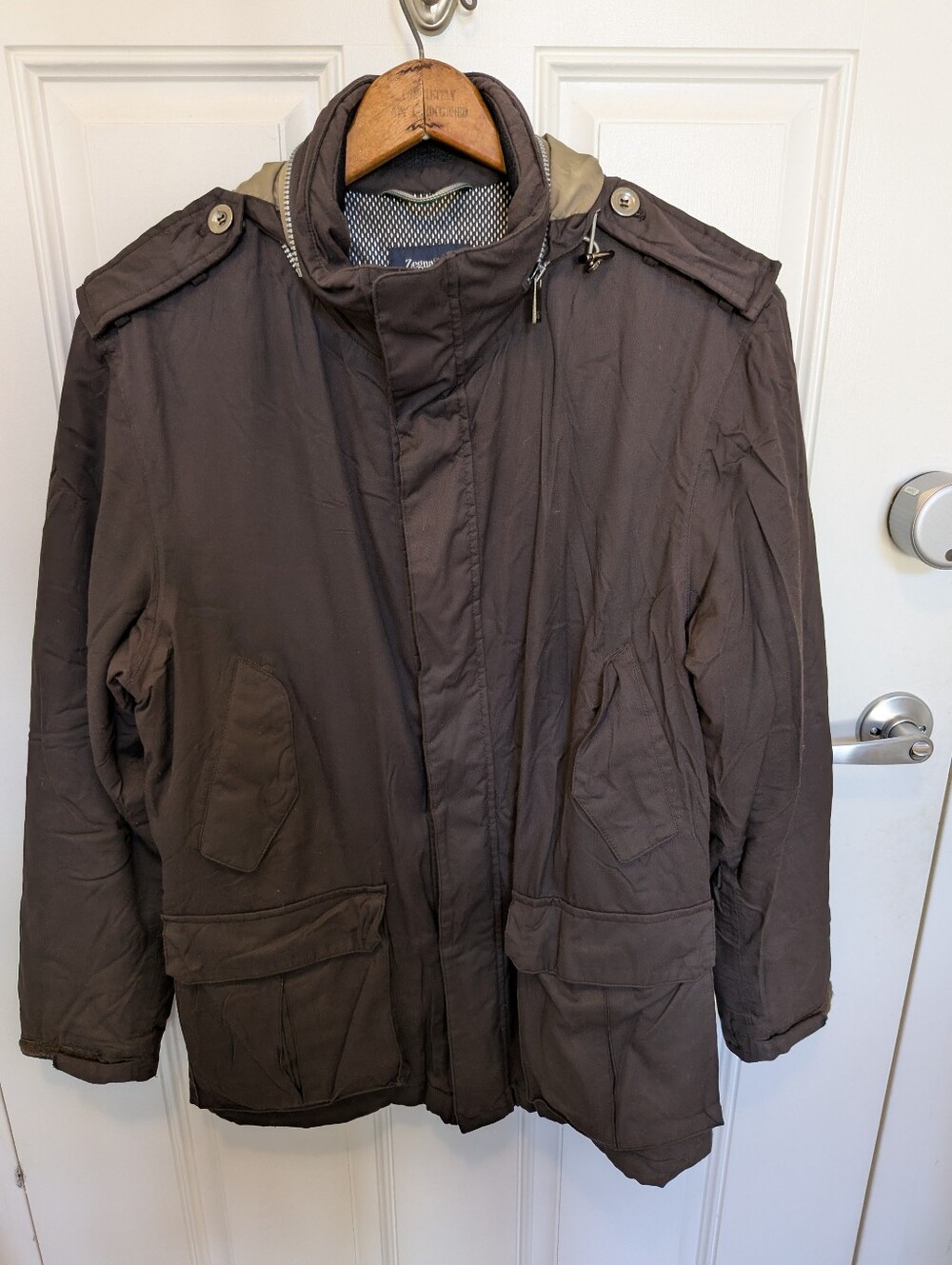 Zegna Sport Men Brown Winter Parka Jacket Full Zip Hooded Outerwear Size L
